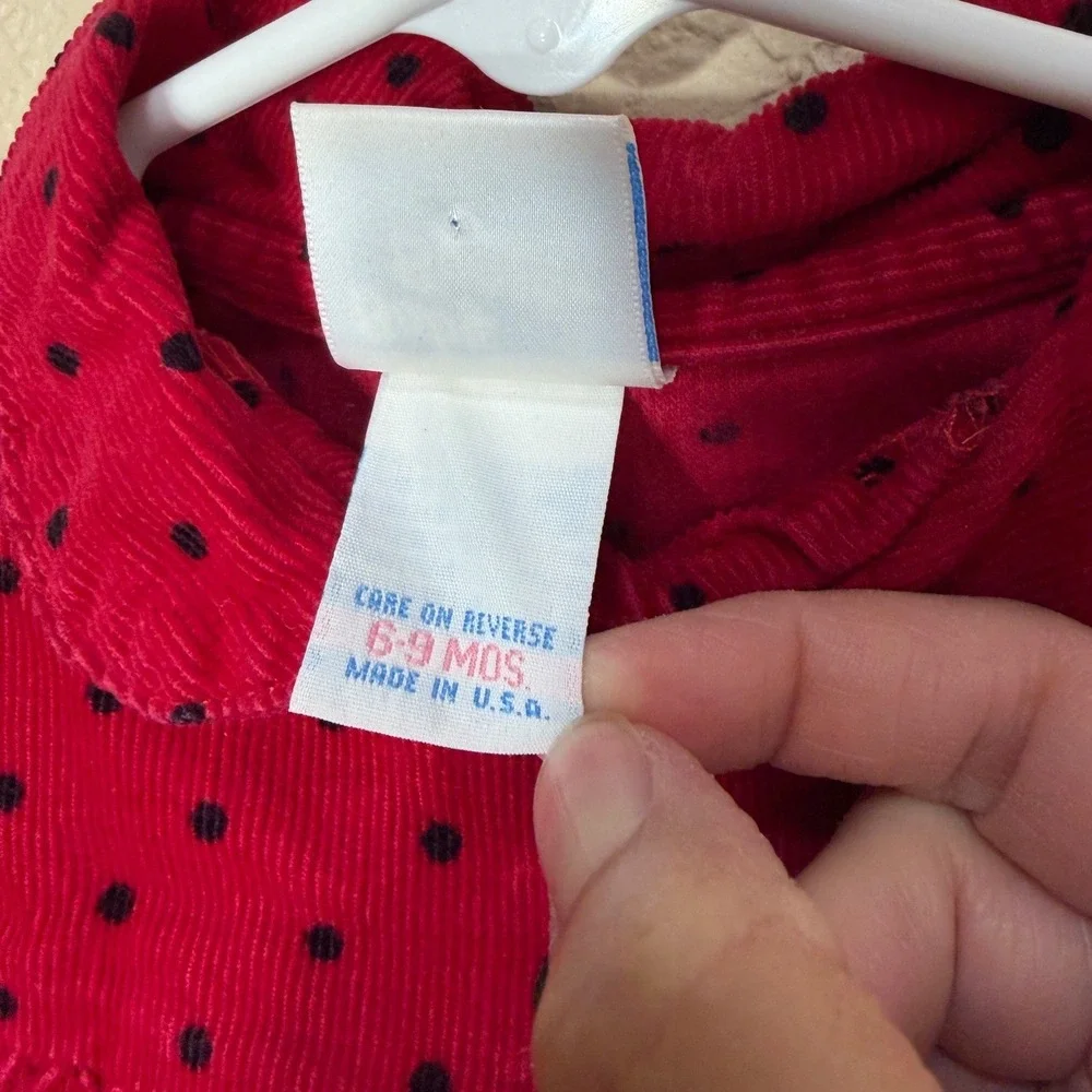 Vintage Baby OshKosh Bgosh Red Polka Dot Corduroy Romper 6-9 Months USA Made